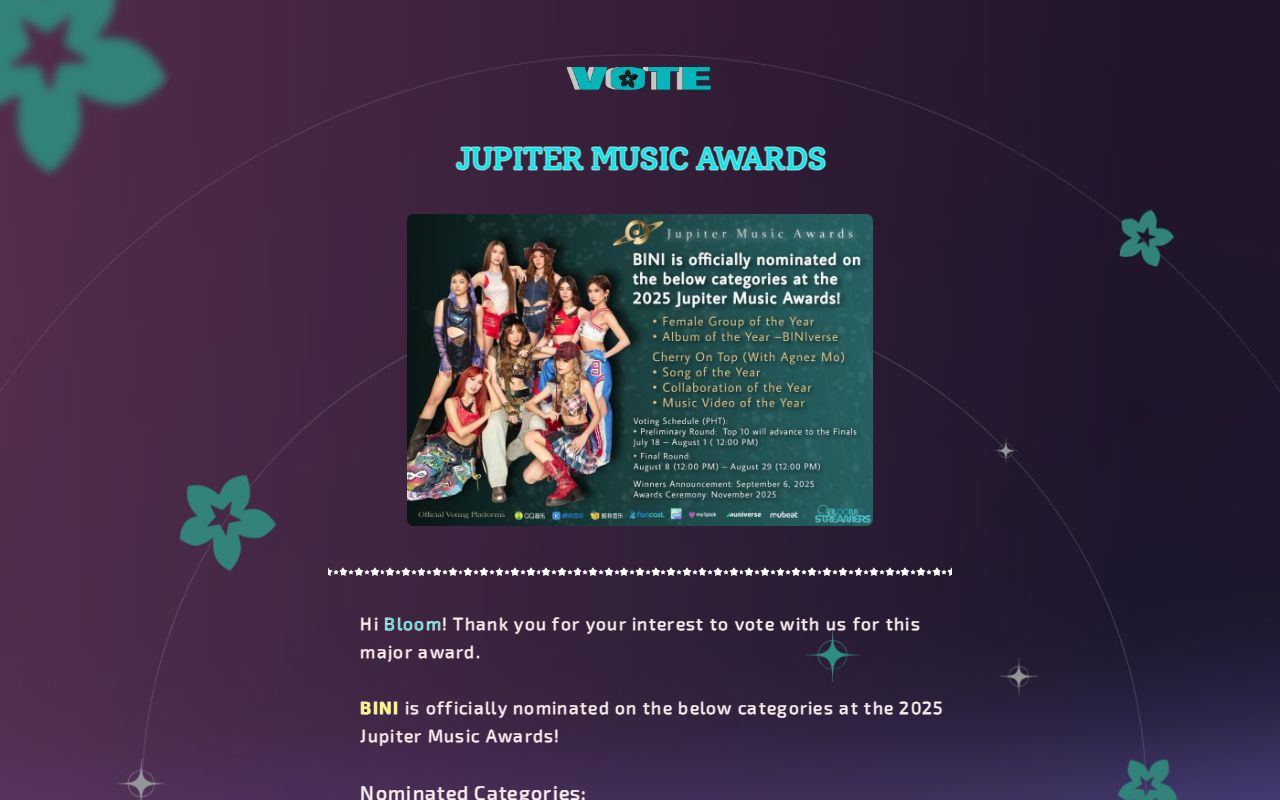 nicsclbr's tweet card. VOTE with us! (Not affiliated with Bini Voting Team)