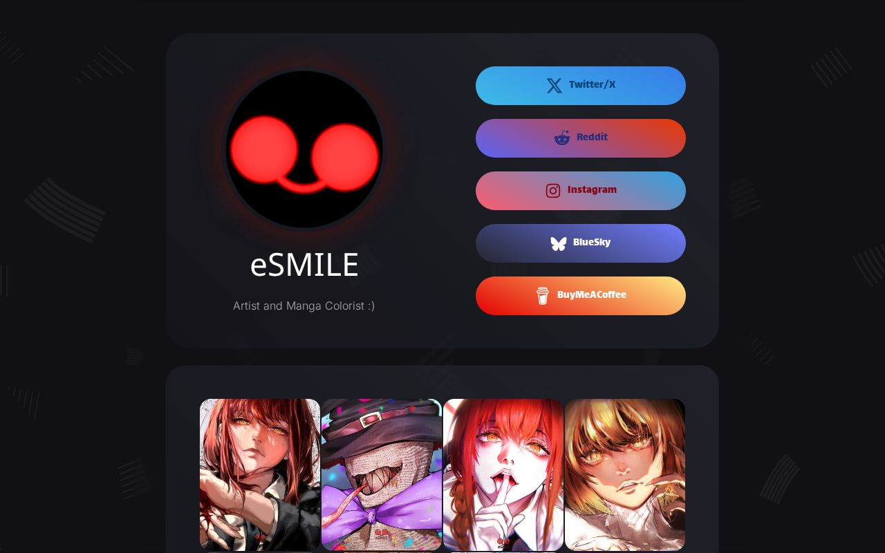eSM1LE_'s tweet card. Socials and Commission Info