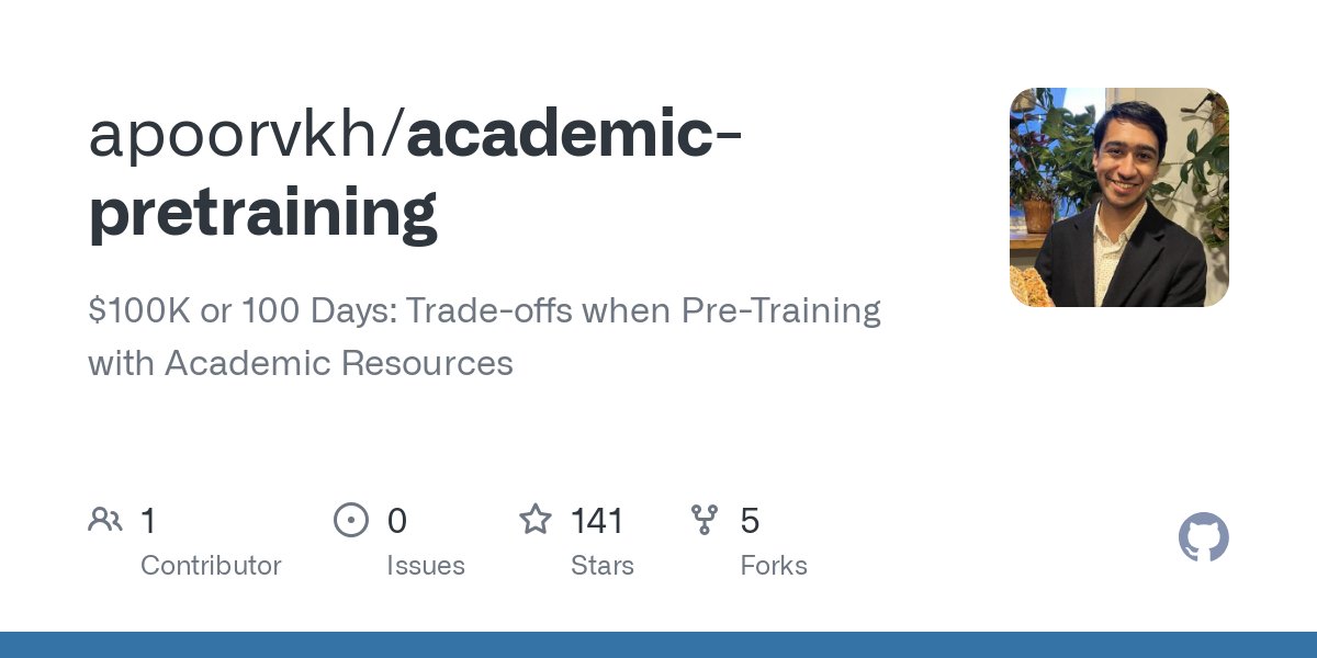 apoorvkh's tweet card. $100K or 100 Days: Trade-offs when Pre-Training with Academic Resources - apoorvkh/academic-pretraining