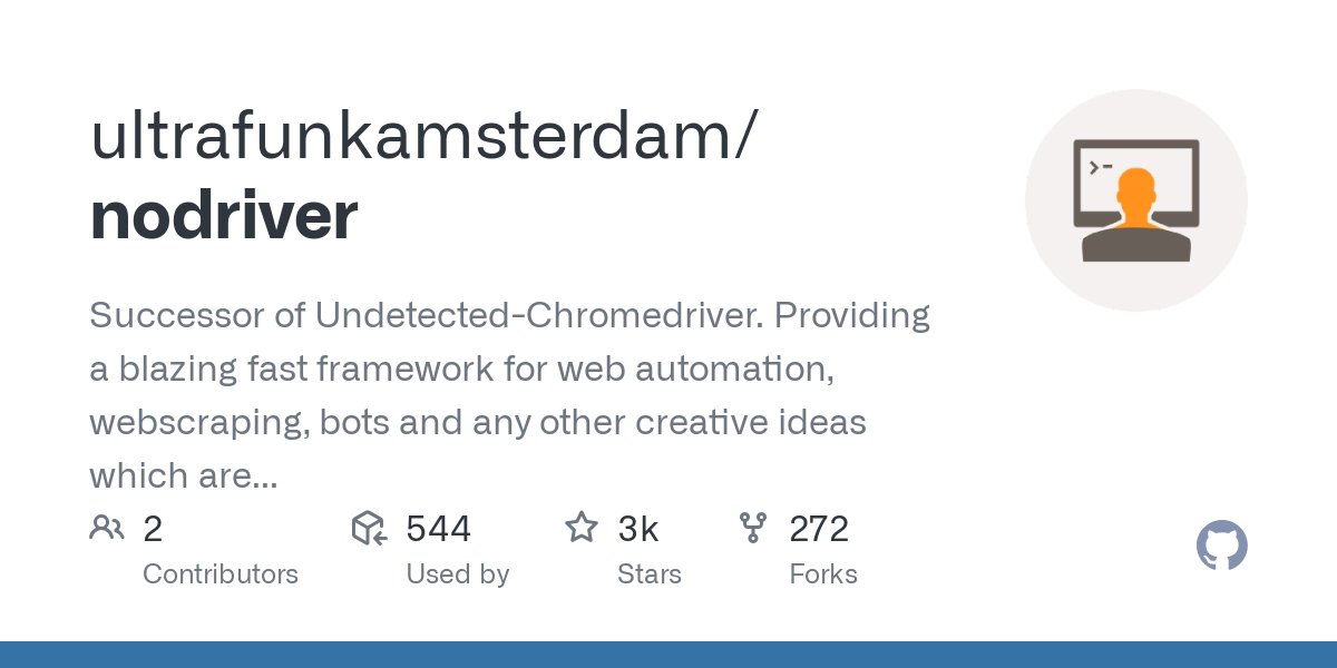 geekyharsh_05's tweet card. Successor of Undetected-Chromedriver. Providing a blazing fast framework for web automation, webscraping, bots and any other creative ideas which are normally hindered by annoying anti bot systems ...