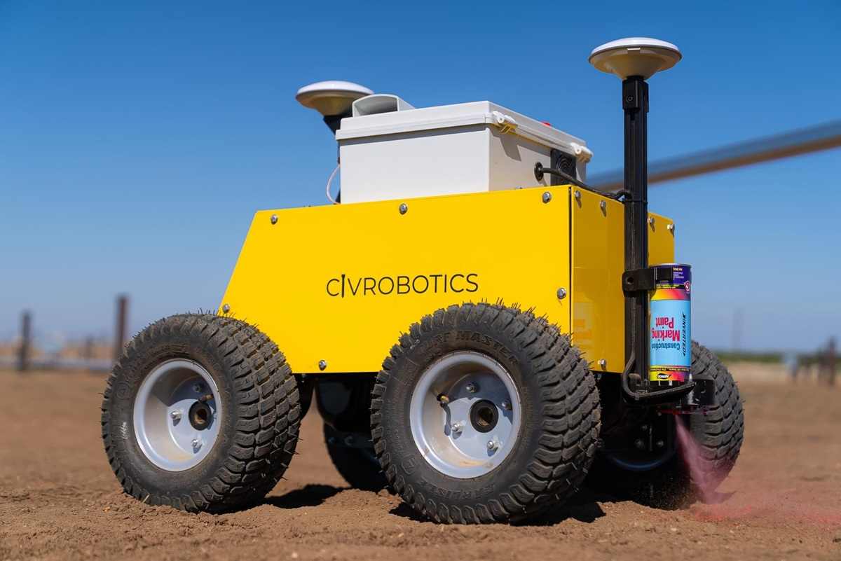 slicedbrand's tweet card. CivDot, a robot from Civ Robotics, marks 3.000 points per day with 8mm accuracy and is up to 8 times faster than human surveyors.