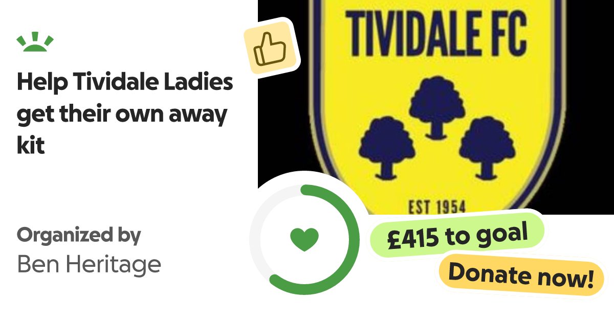 TiviladiesFC's tweet card. Hi We are Tividale Ladies Football Club and we are looking to raise funds so … Ben Heritage needs your support for Help Tividale Ladies get their own away kit