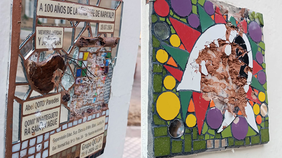 adrianofismo's tweet card. Los mosaicos se hicieron en homenaje a Madres y Abuelas de Plaza de Mayo y  por los 100 años de la masacre de Napalpí.