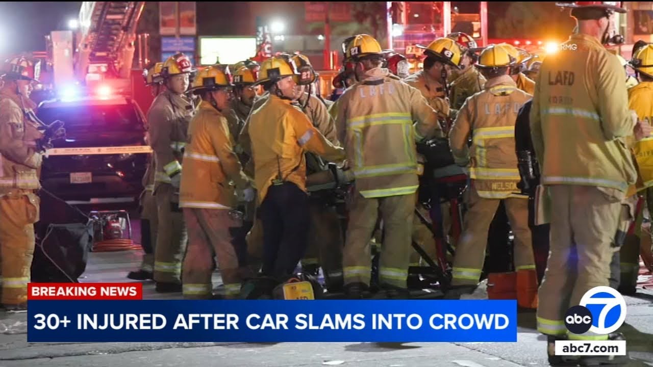 jemsconnect's tweet card. A vehicle rammed into a crowd of people waiting to enter a nightclub along a busy boulevard in Los Angeles early Saturday, injuring 30 people.