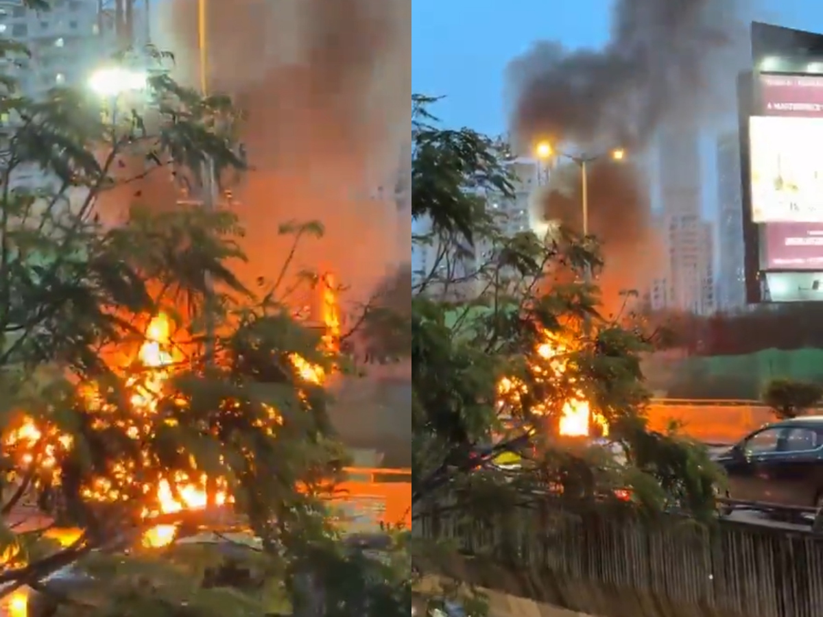 lokmattimeseng's tweet card. Mumbai: Car Catches Fire on Lalbaug Flyover Near Byculla, No Casualties Reported (Watch Video) - A horrific accident took place on Saturday evening where a moving car cached fire on Mumbai's Lalbaug...