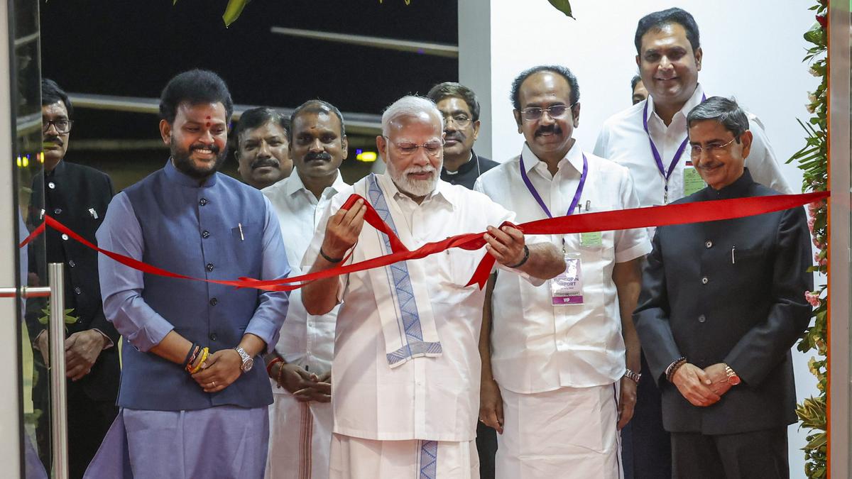 lakshmishaks's tweet card. Prime Minister Modi launches multiple projects in Tamil Nadu, including new airport terminal, extended runway, and cargo berthing facility.