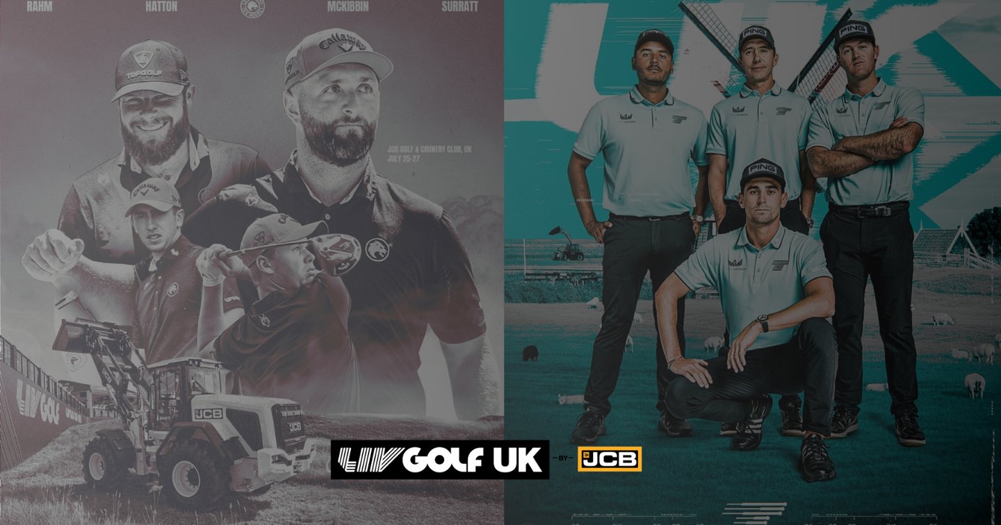 _54Golf's tweet card. LIV Golf UK presented by JCB is barreling toward a Sunday showdown...