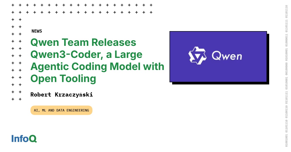 InfoQ's tweet card. Qwen Team has announced Qwen3-Coder, a new family of agentic code models designed for long-context, multi-step programming tasks. The most capable variant, Qwen3-Coder-480B-A35B-Instruct, is a...