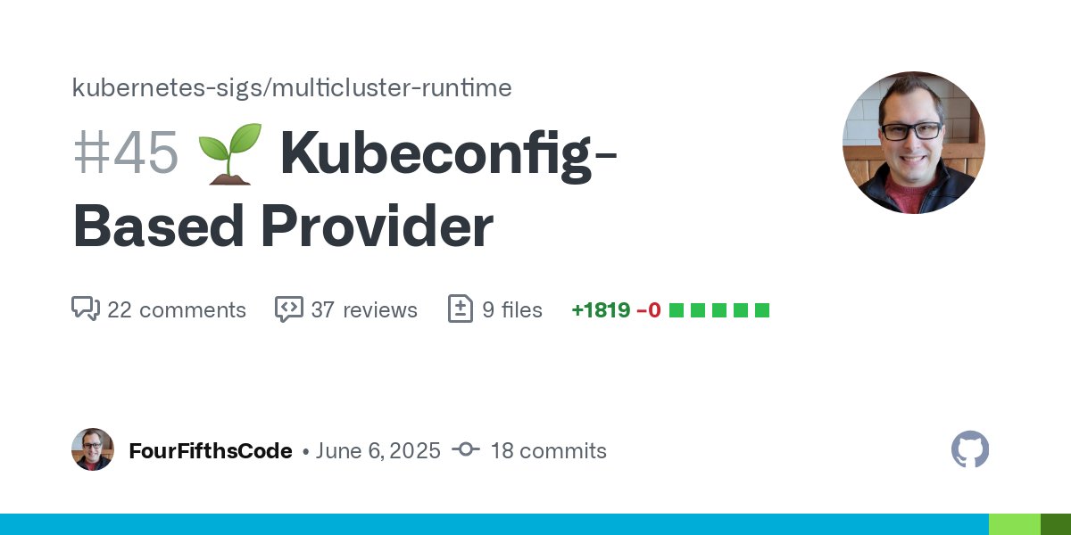 the_sttts's tweet card. Follow up to @christensenjairus PR Kubeconfig-based multi-cluster provider. It reads secrets from the operator's namespace with a given label and engages the clusters that the secret applie...