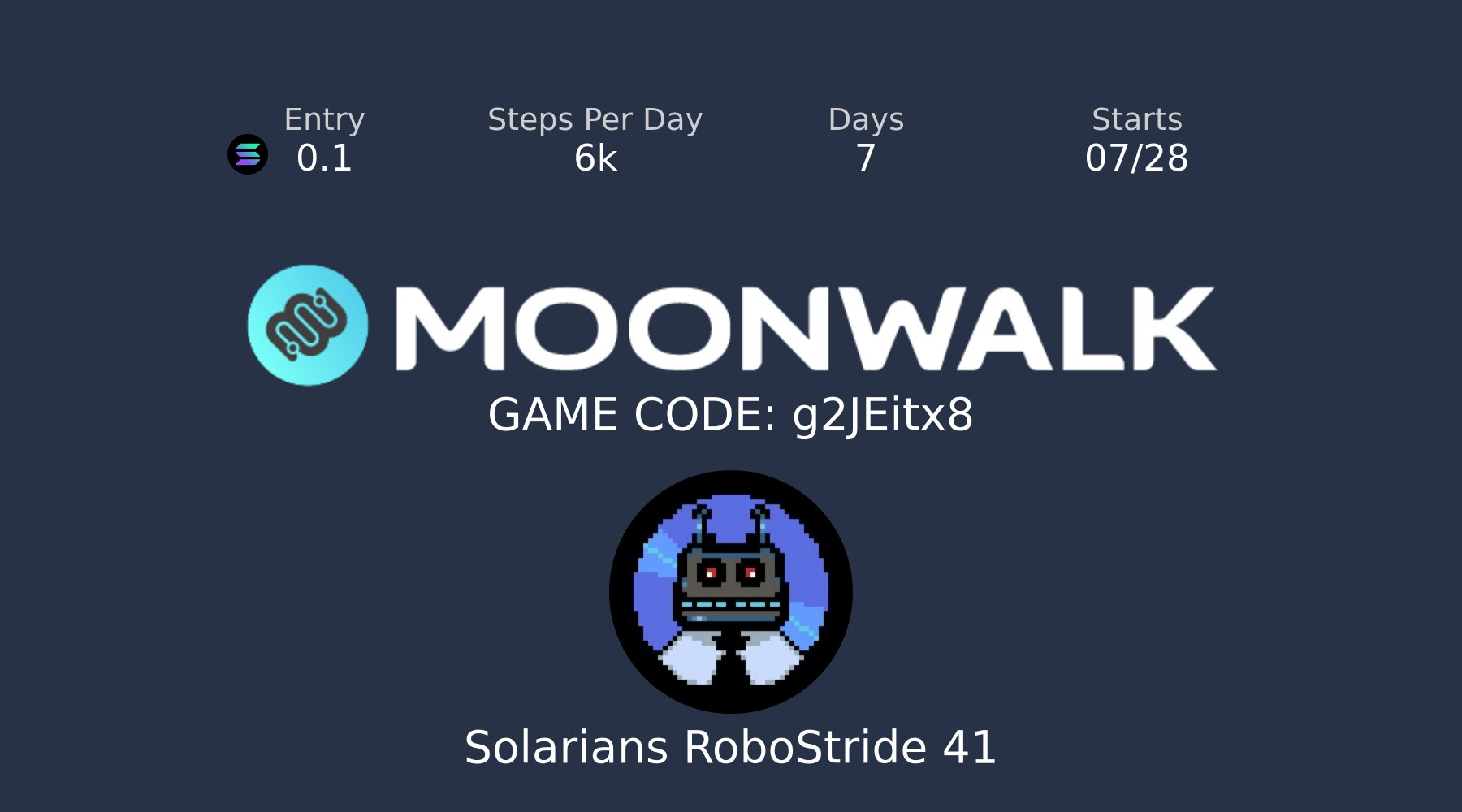 SolariansNFT's tweet card. Moonwalk Game Code: g2JEitx8