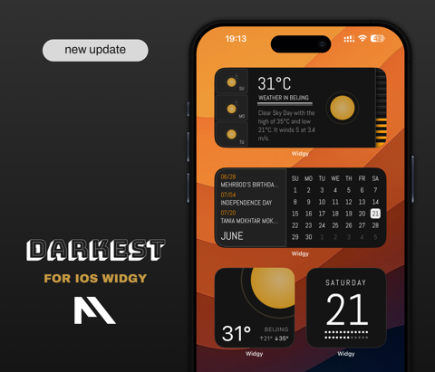 Kmokhtar79's tweet card. Darkest is a minimal widget for Widgy iOS featured with a glassmorphism weather icon.