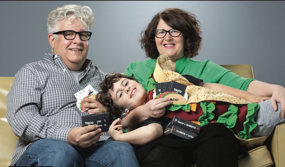 geekwire's tweet card. Alex Butler — when he was a little kid — after developing the card game "Taco vs. Burrito" in Seattle with his mom Leslie Pierson and dad Mark Butler.