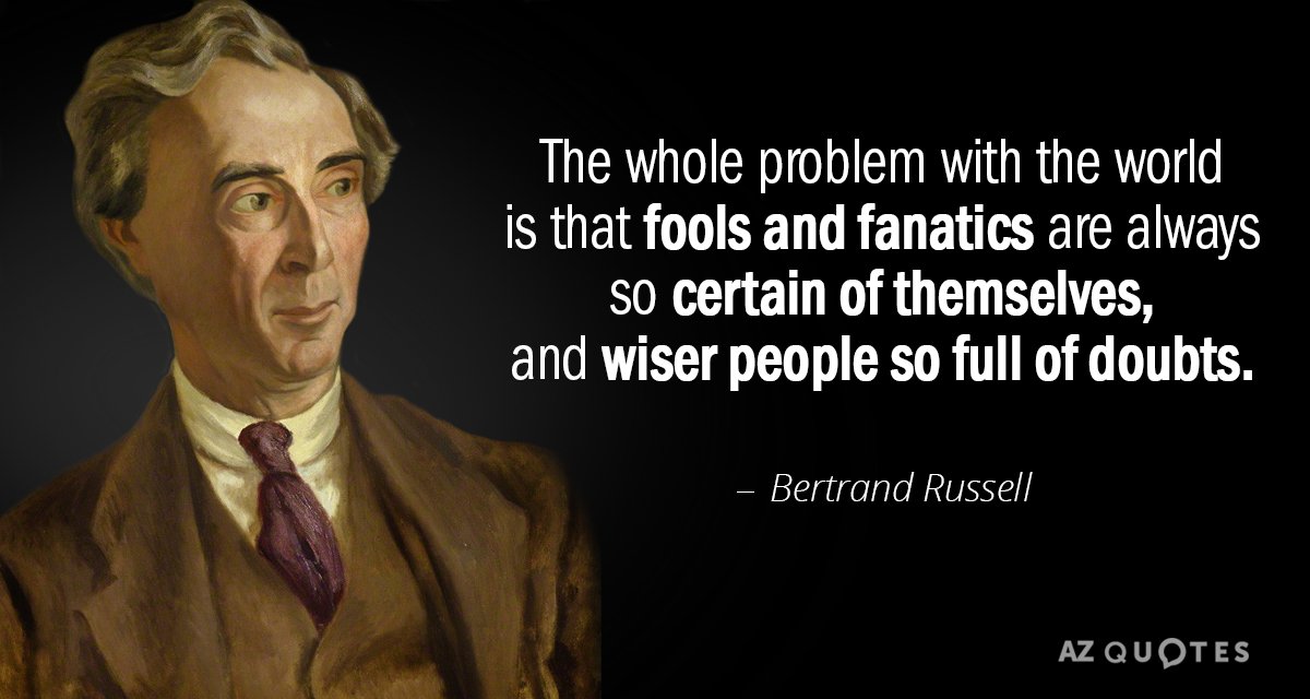 CosmicDog_Laika's tweet card. The whole problem with the world is that fools and fanatics are always so certain of themselves, and