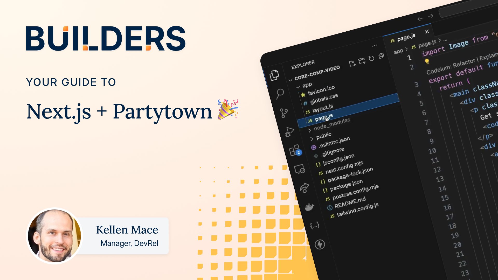 KellenMace's tweet card. Learn how to integrate Partytown in a Next.js project to offload third-party scripts to a web worker and improve performance.