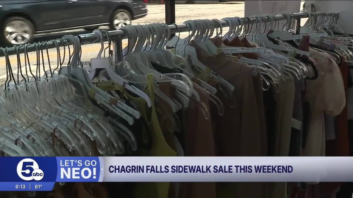 WEWS's tweet card. Downtown Chagrin Falls is hosting its annual sidewalk sale, which kicked off on Thursday and runs through Sunday, with more than a dozen shops rolling out racks and displays onto the sidewalks.