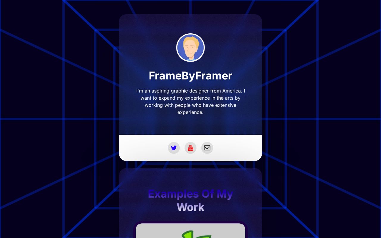 FrameByFramer's tweet card. I'm an aspiring graphic designer from America I want to expand my my experience in the arts by working with people who have a lot of experience.