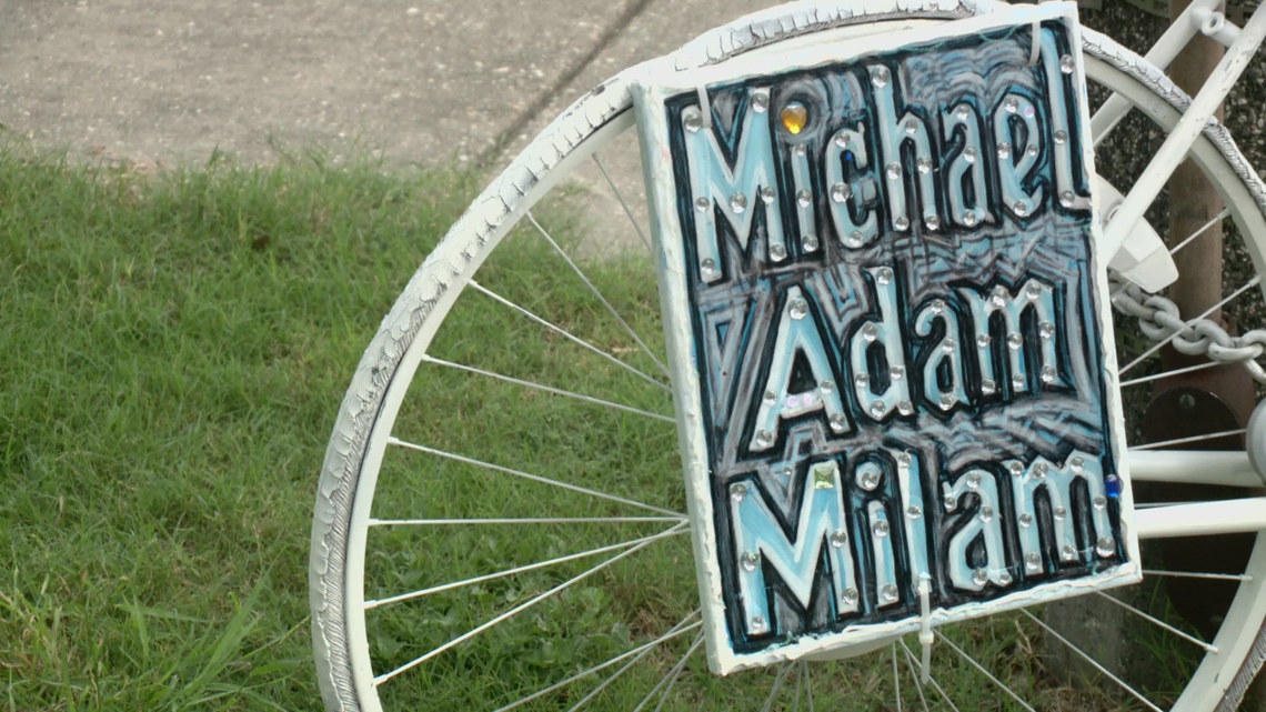 WWLTV's tweet card. Local advocacy group Bike Easy, placed the commemorative bike where Michael Milam, 36, was struck and later gathered with residents to demand action.