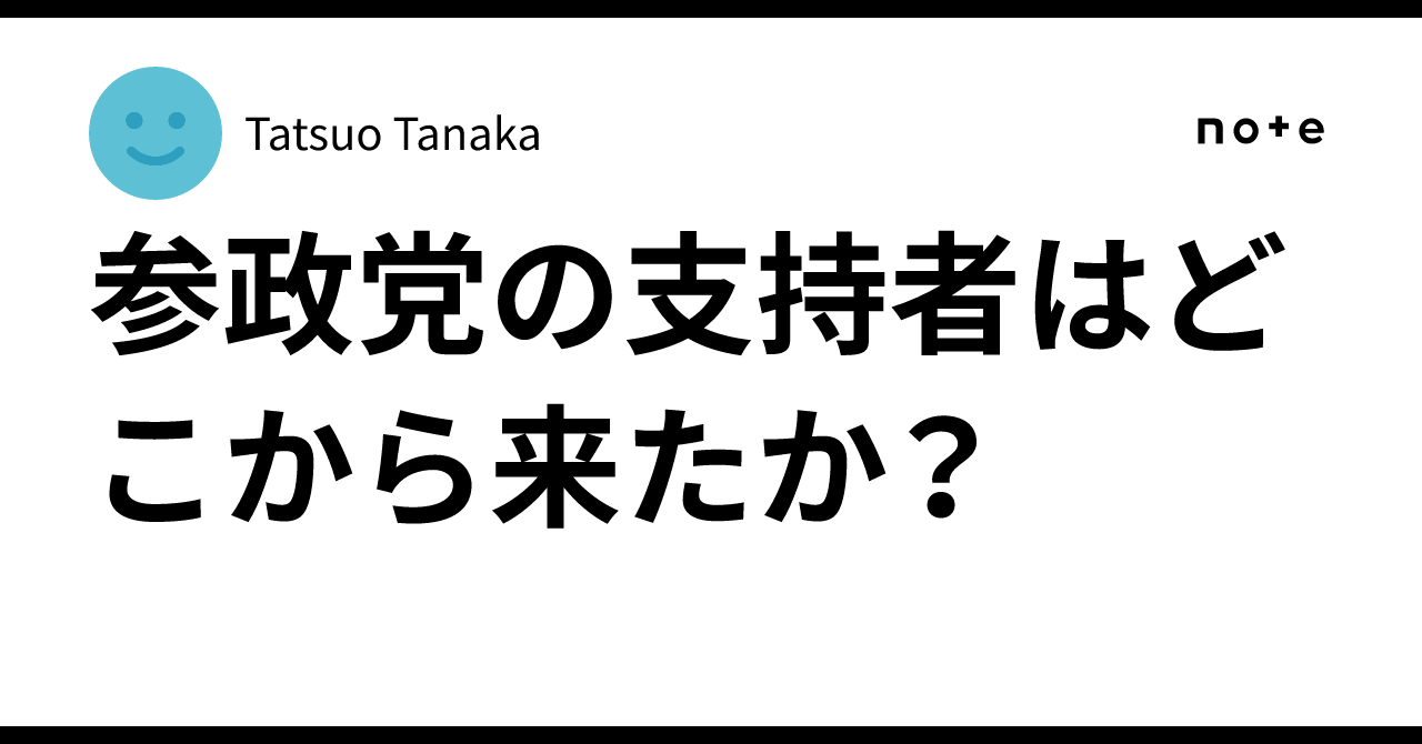 nojiri_h's tweet card. 横浜商科大学　田中辰雄 出所明示すれば無断転載自由です　 　2025年の参議院選挙では参政党が躍進を見せた。本稿の目的はその支持者がどこからきたかを探ることである。手法はアンケート調査である。昨2024年の衆議院選挙の時に一度アンケート調査をした相手に再度調査を依頼し、2393人（有効回答2041人）から回答を得た。1回目の調査日は2024年10月16日で衆議院選挙の時、2回目の調査は202...