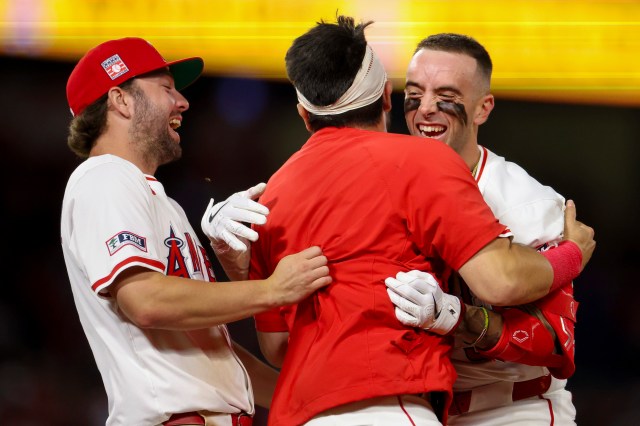 JeffFletcherOCR's tweet card. The shortstop rolls a single through the right side in the 10th inning, driving in LaMonte Wade Jr. with the decisive run for a 3-2 win, snapping the Angels’ four-game losing streak.
