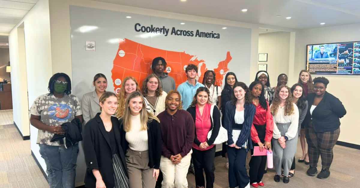 CookerlyPR's tweet card. During their visit, students toured the office just minutes from campus, learned about internships and reviewed national case studies.