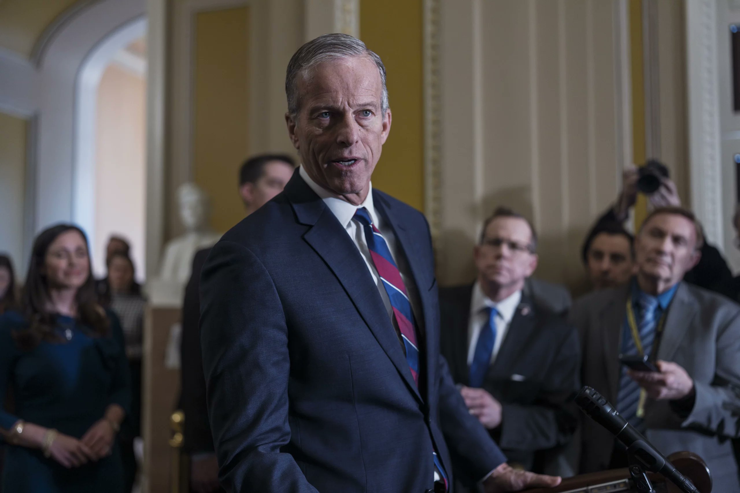 NAttribution's tweet card. Senate Majority Leader John Thune (R-SD) should cancel the August recess until Democrats agree to vote on President Donald Trump's nominees.