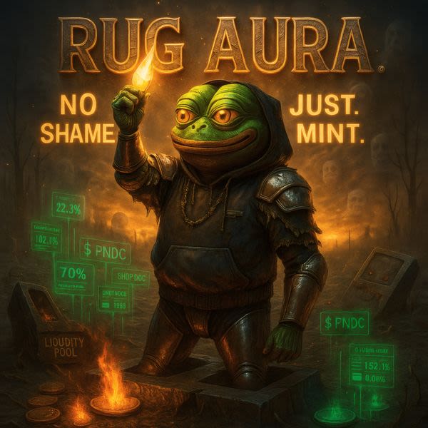BoredElon0x's tweet card. Listen to Rug Aura
