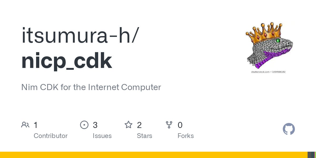 dumblepytech1's tweet card. Nim CDK for the Internet Computer. Contribute to itsumura-h/nicp_cdk development by creating an account on GitHub.