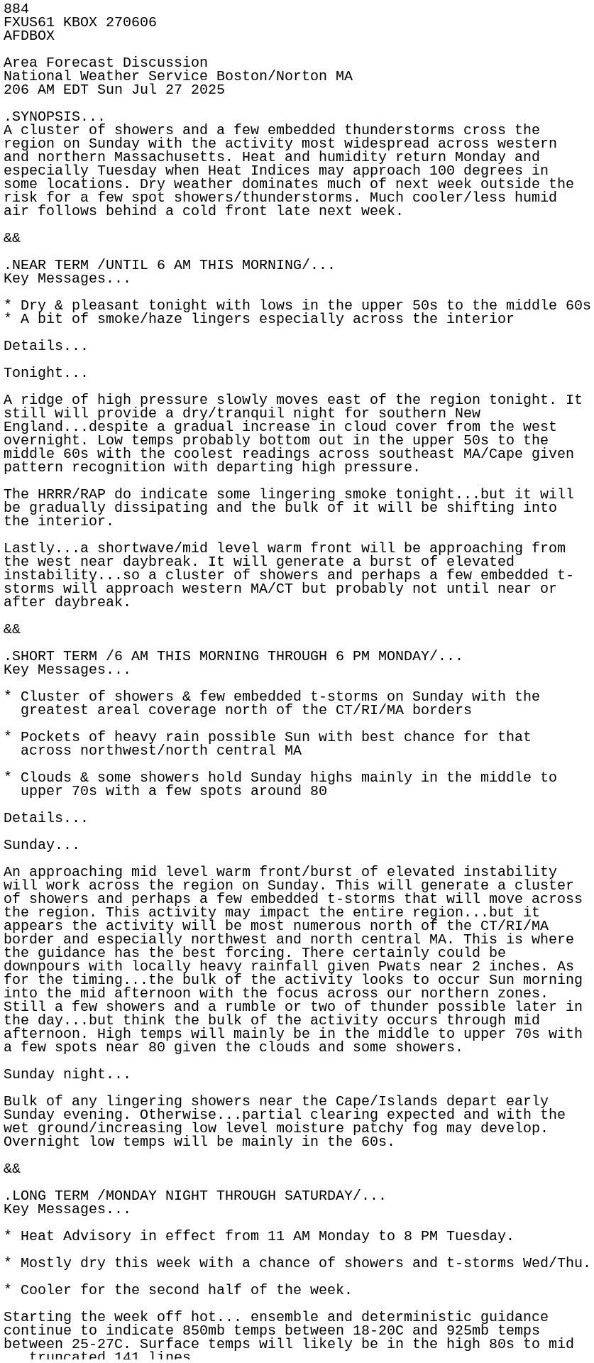 iembot_box's tweet card. AFD issued by NWS BOX at 27 Jul 2025 06:06 UTC