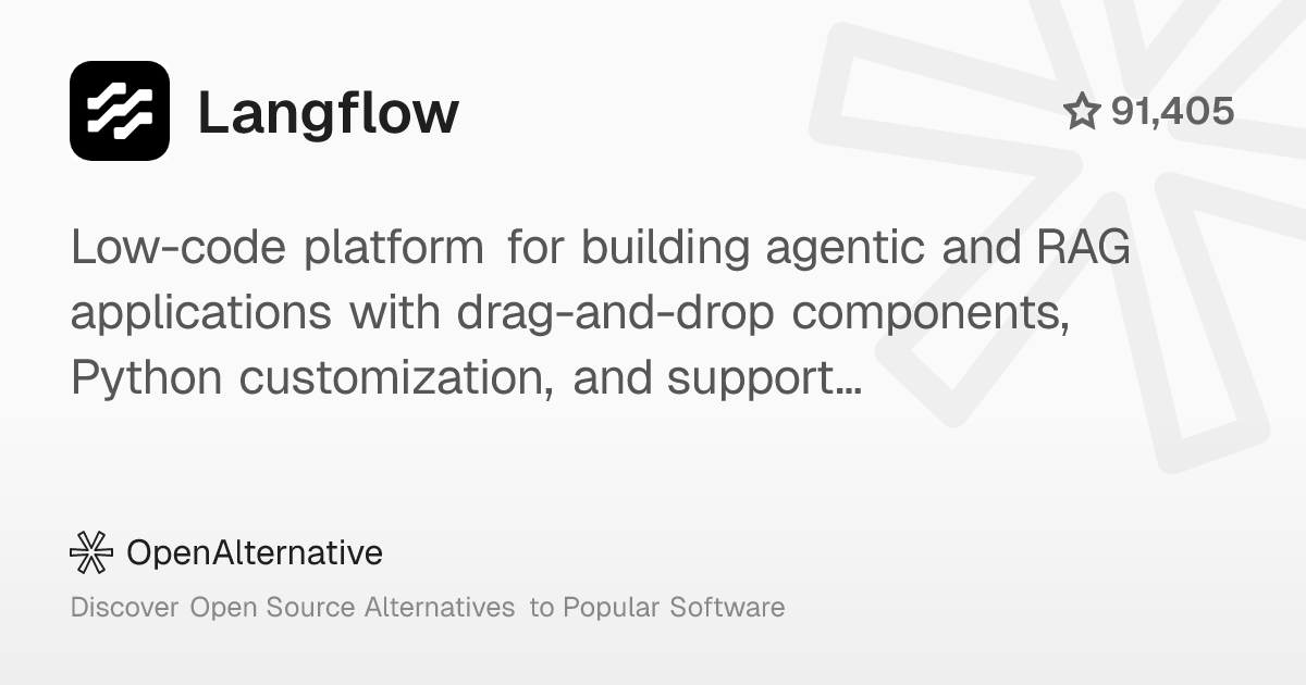ossalternative's tweet card. Low-code platform for building agentic and RAG applications with drag-and-drop components, Python customization, and support for any LLM or vector database.