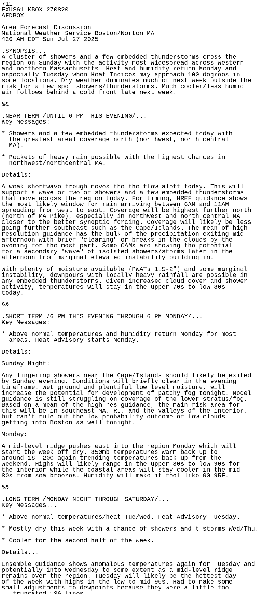 iembot_box's tweet card. AFD issued by NWS BOX at 27 Jul 2025 08:20 UTC