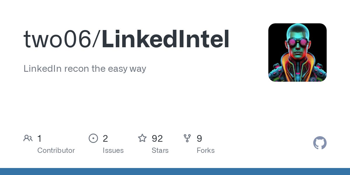 two06's tweet card. LinkedIn recon the easy way. Contribute to two06/LinkedIntel development by creating an account on GitHub.