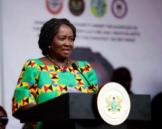 Graphicgh's tweet card. Vice President Opoku-Agyemang urges Africans to reclaim their history at 2025 PANAFEST celebrations