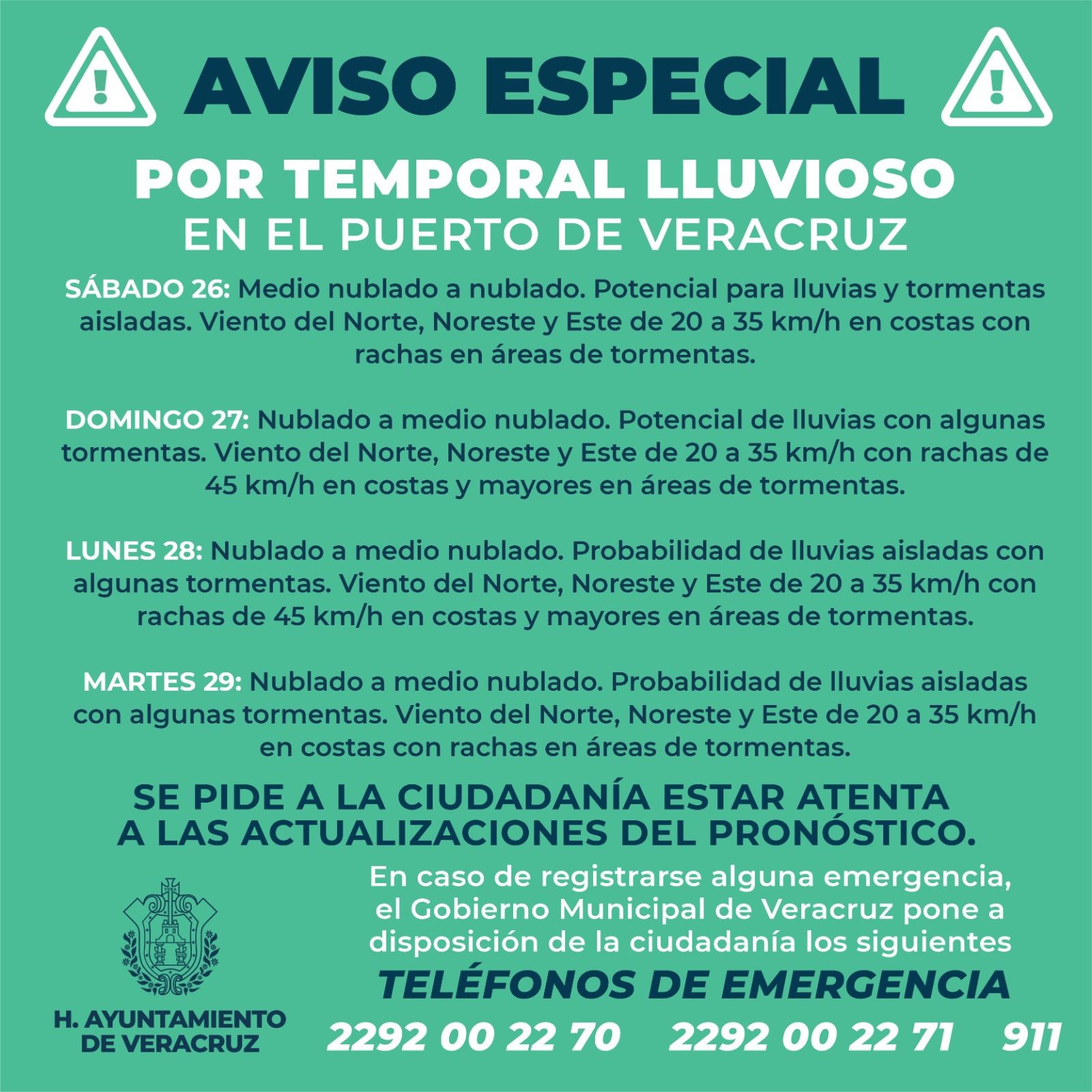 rodrigo_dector's tweet card. Aviso Especial por Temporal Lluvioso en el Puerto de Veracruz