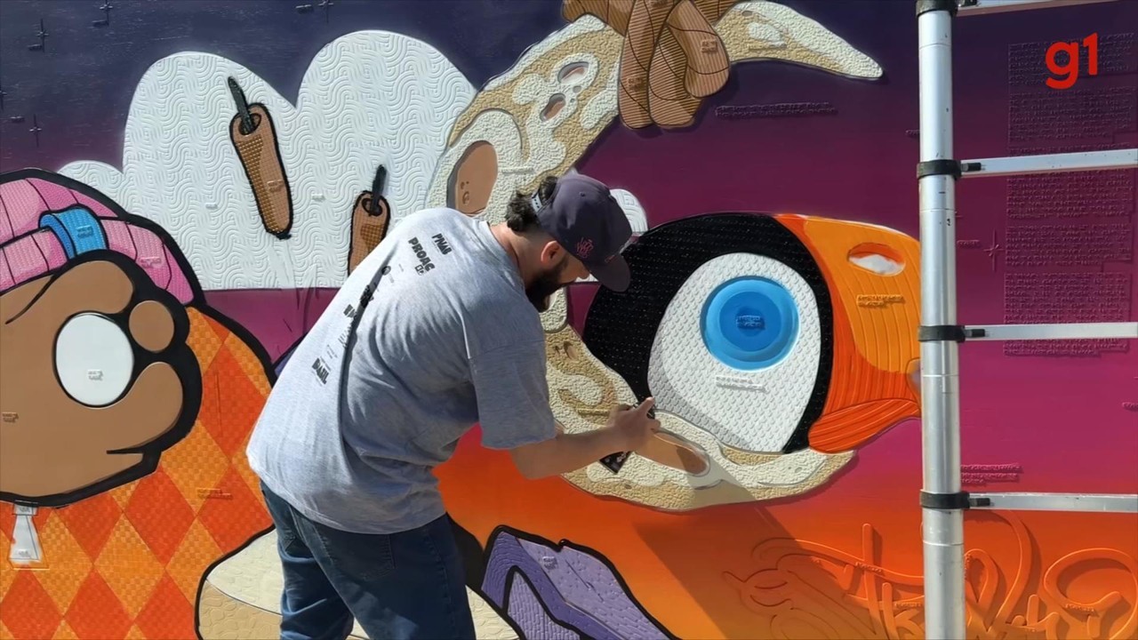 g1sorocaba's tweet card. Um artista grafitou um muro no Instituto Jundiaiense Luiz Braille, para que pessoas cegas ou com alguma dificuldade visual, possam sentir e