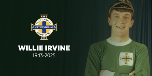 IrishFA's tweet card. Former Northern Ireland striker Willie Irvine passes away aged 82.
