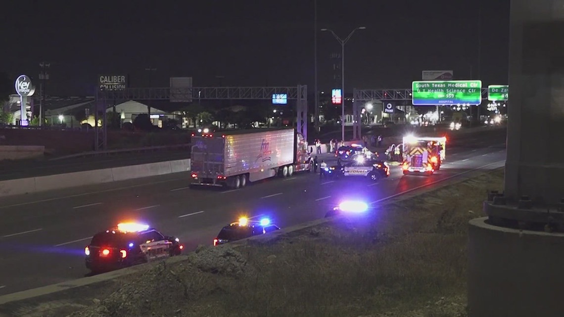 KENS5's tweet card. Police say the victim was driving at a high rate of speed when the driver of the big rig made a move to switch lanes.