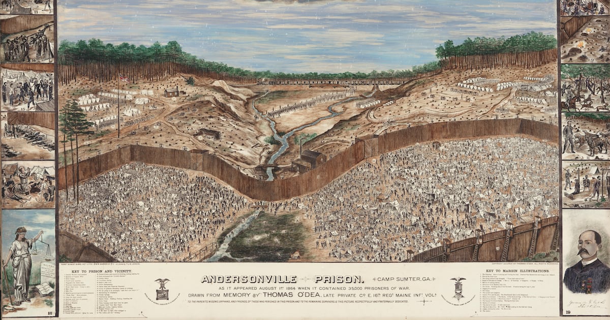 mikeesterl's tweet card. The story behind Thomas O’Dea's harrowing drawing of the Confederates' Andersonville Prison in Georgia. Memorial Day events will be held at the site this weekend.
