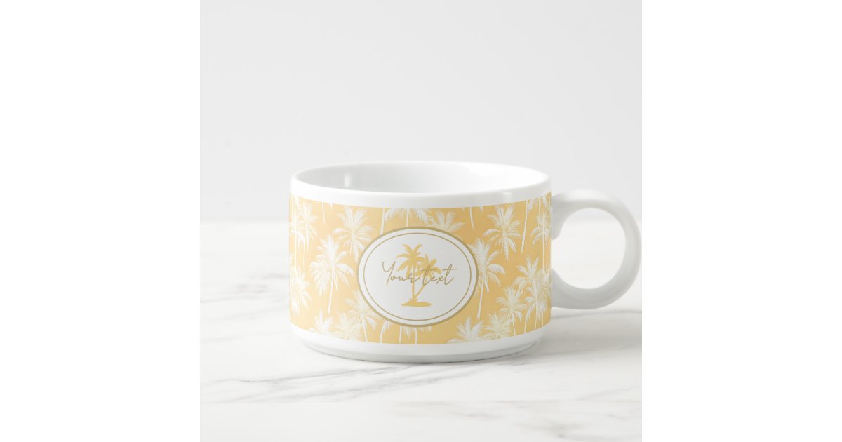 ArrayStores's tweet card. Bring tropical vibes to your home with this classic Hawaiian-inspired chili bowl design. Featuring lush white palm trees silhouetted against a summery background in shades of golden yellow, this...