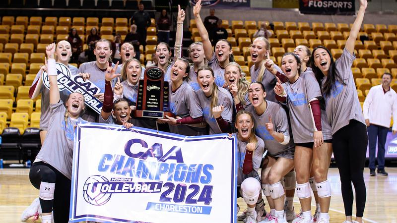 CofC's tweet card. No. 1 College of Charleston beat No. 2 Delaware in five sets, earning an automatic bid to the NCAA Tournament.