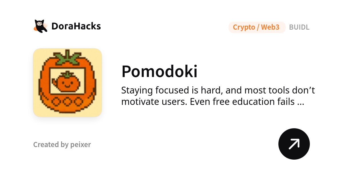 pomodoki_app's tweet card. Staying focused is hard, and most tools don’t motivate users. Even free education fails without real incentives. Pomodoki solves this by helping users stay focused while earning money.
