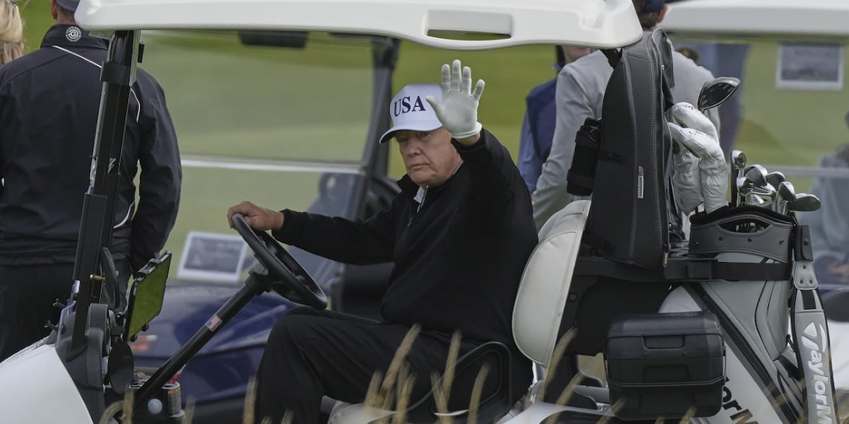 WCTV's tweet card. President Donald Trump has returned to his golf course in Turnberry, Scotland, for a round before discussing trade with European Commission chief Ursula von der Leyen.