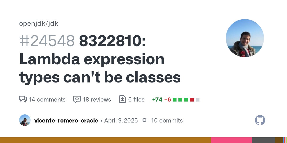 ijuma's tweet card. Currently javac is accepting code like: class Test { void m() { var r = (Test & Runnable) () -> System.out.println("Hello, World!"); } } according ...