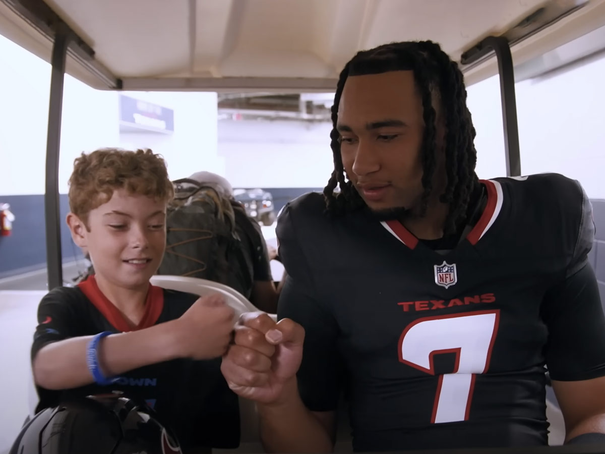 CSLewisDaily's tweet card. Texans QB C.J. Stroud fights back tears while granting 12-year-old John's Make-A-Wish, bonding over faith, football, and trust in Jesus.