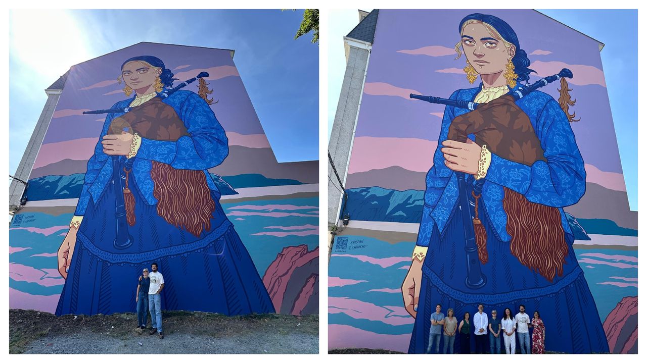 vozferrol's tweet card. O mural creado por Lidia Cao e Cristian F. Caruncho xa está finalizado e súmase á obra descomunal da Punkiereteira