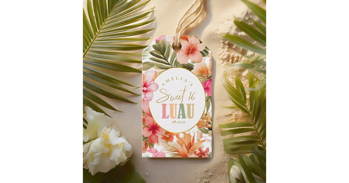 ArrayStores's tweet card. Favor your Sweet 16th birthday guests with this fun tropical, gift tag design, or use the beautiful background for any event. Featuring a summery color palette of creamy white, pink, apricot, and...