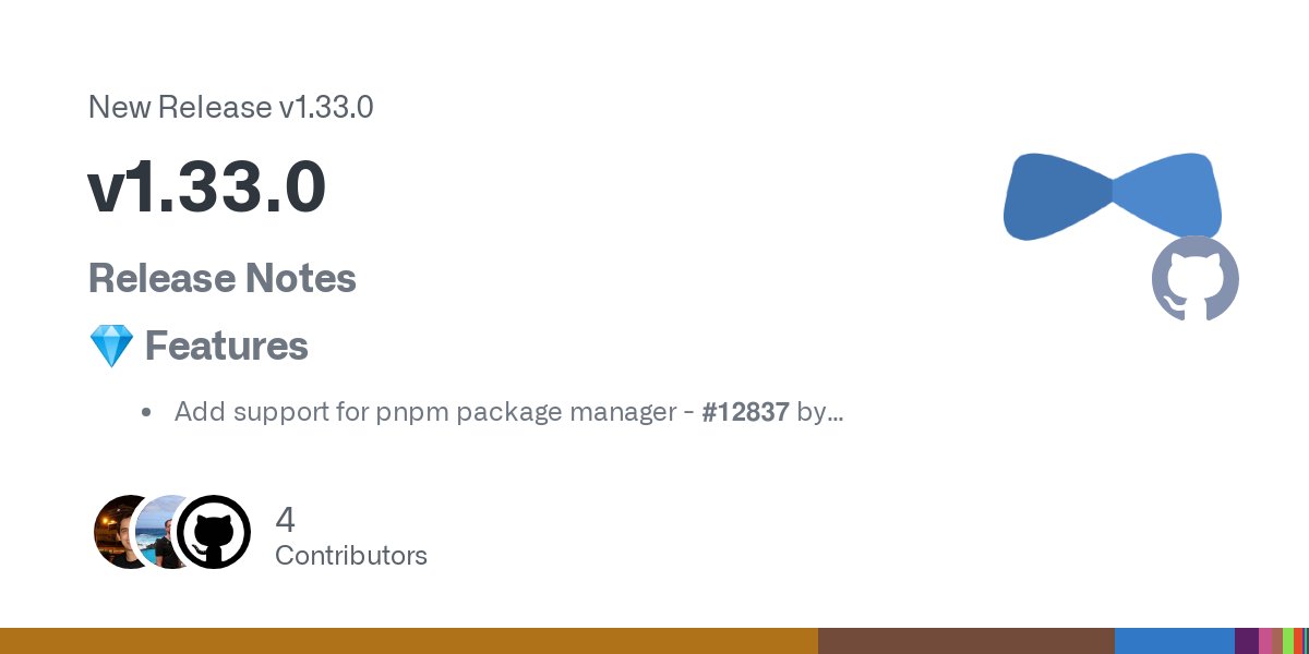 pascalgrimaud's tweet card. Release Notes 💎 Features Add support for pnpm package manager - #12837 by @murdos 🔧 Enhancements feat(liquibase-async): use properties provided by SpringBoot for configuring Liquibase - #12873 b...