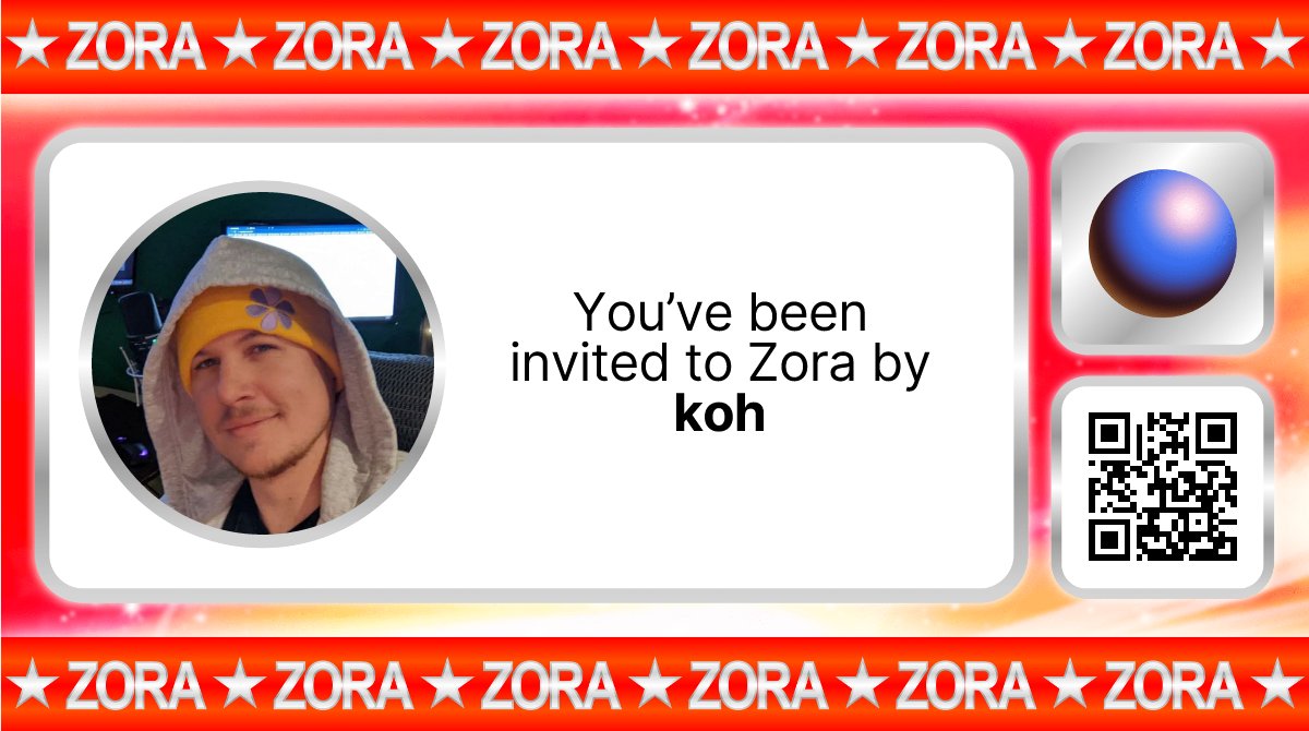 Crypto_koH's tweet card. You've been invited to Zora by koh