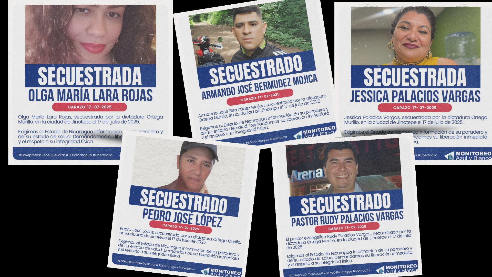 Articulo66Nica's tweet card. La represión estatal del régimen de Daniel Ortega y Rosario Murillo no se detiene. La organización Monitoreo Azul y Blanco