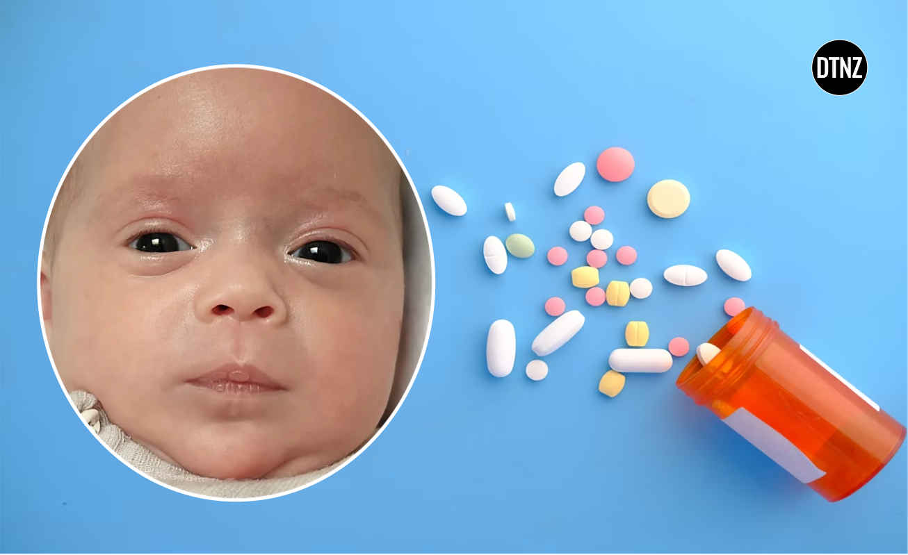 DailyTelegraph5's tweet card. Two-month-old baby dies after pharmacy overdose; parents call for law change and urgent safety reviews.