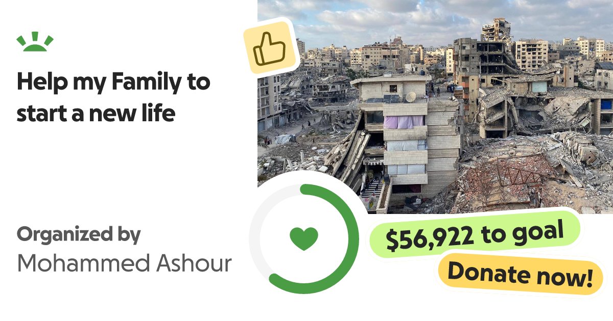 donafl0rinda's tweet card. Help me and my kids survive and leave Gaza *This gofundme is run by Mohammed Ashou… Mohammed Ashour needs your support for Help my Family to start a new life